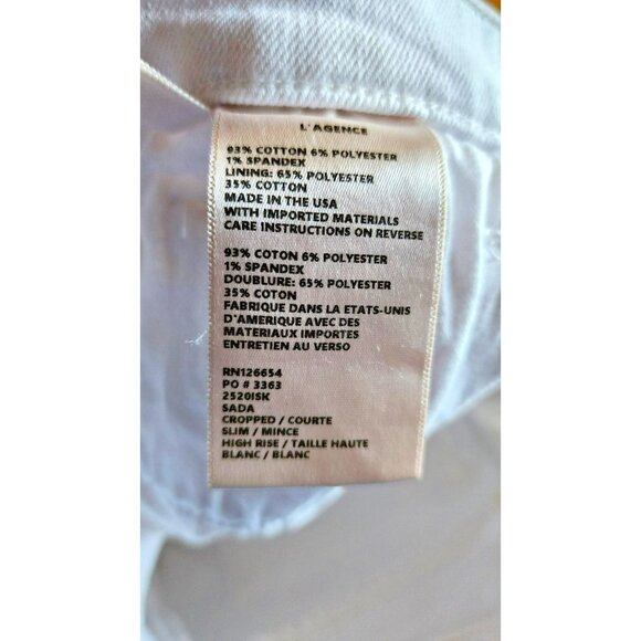 L’AGENCE Sada Jeans 23 | Cotton-Stretch | White | Mid-Rise Cropped Slim, Raw He - Picture 3 of 6